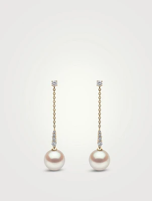 Trend 18K Gold Pearl And Diamond Drop Chain Earrings