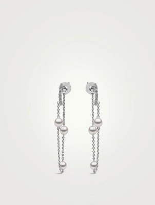 Trend 18K White Gold Pearl And Diamond Chain Earrings