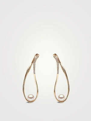 Sleek 18K Gold Akoya Pearl And Diamond Infinity Earrings