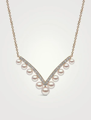 Sleek 18K Gold Akoya Pearl And Diamond Necklace