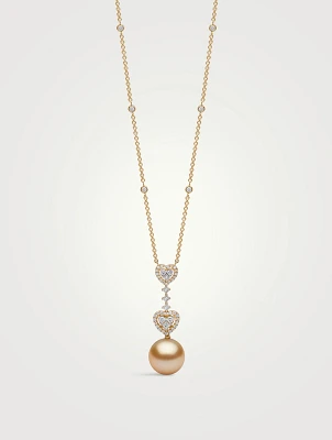 Starlight 18K Gold Pearl And Diamond Heart Necklace