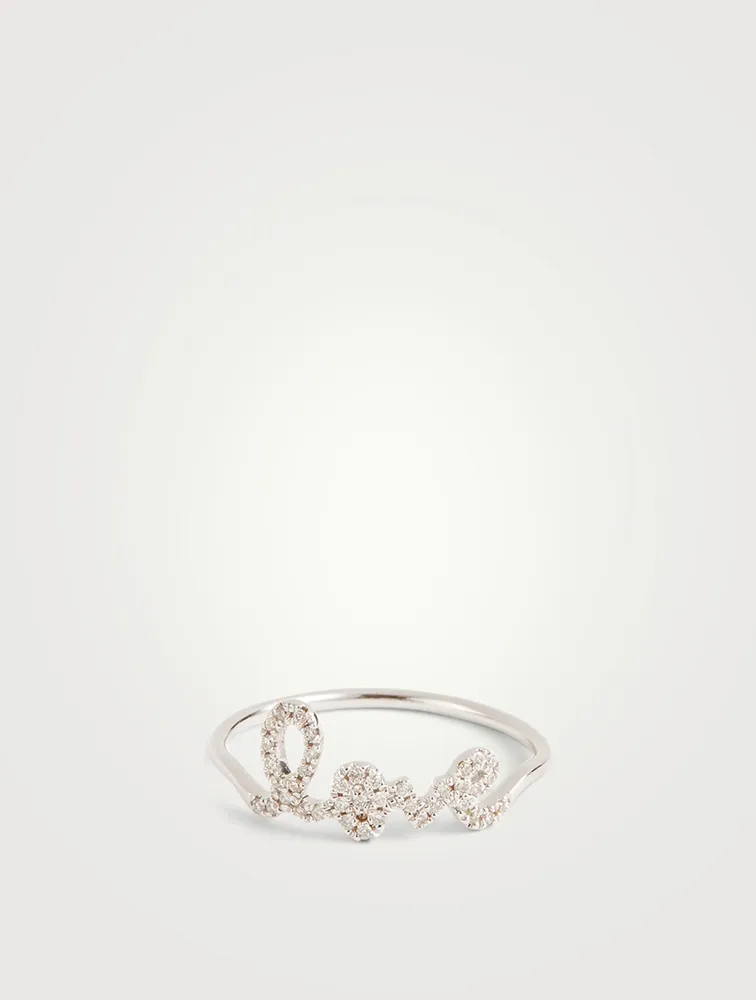 14K White Gold Love Ring With Diamonds