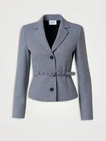 Belted Blazer Houndstooth Print