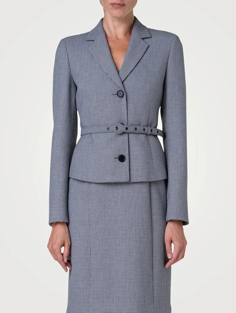 Belted Blazer Houndstooth Print