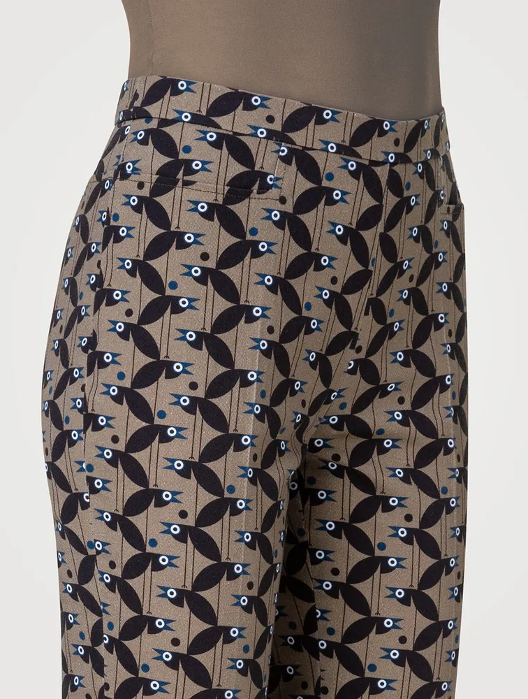 Franca Cotton Gabardine Trousers Bird Print