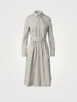 Belted Poplin Midi Dress Stripe Print