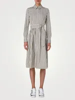 Belted Poplin Midi Dress Stripe Print