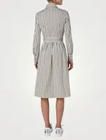 Belted Poplin Midi Dress Stripe Print