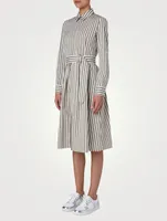 Belted Poplin Midi Dress Stripe Print