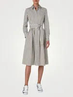 Belted Poplin Midi Dress Stripe Print