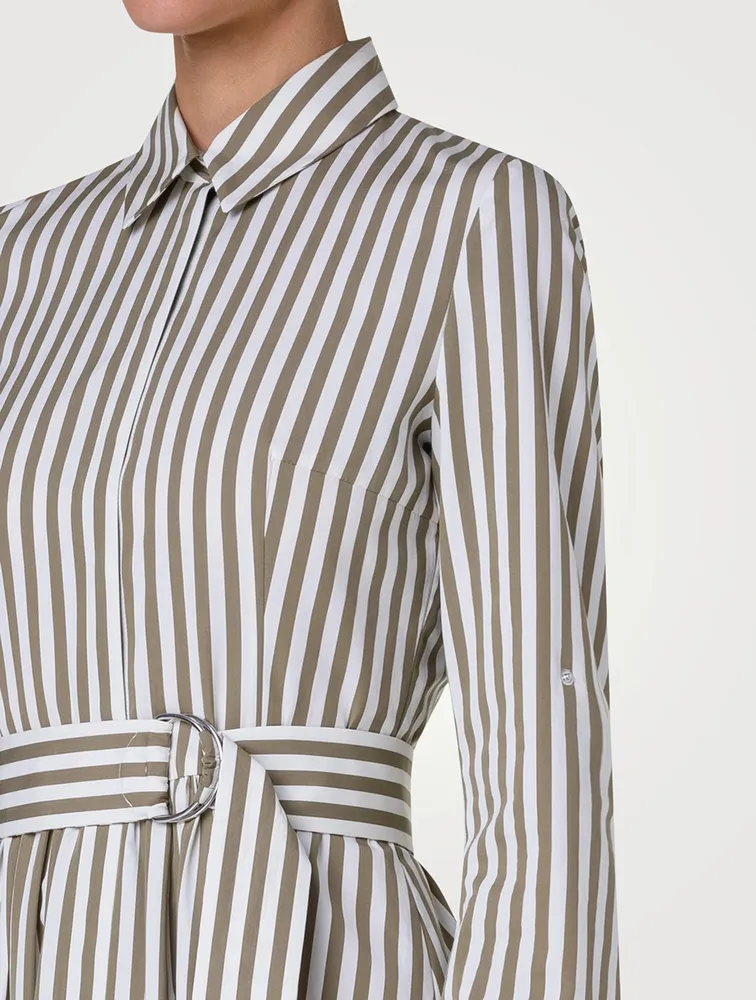 Belted Poplin Midi Dress Stripe Print