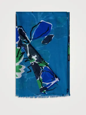 Cashmere Silk Scarf In Sketched Abraham Floral Print