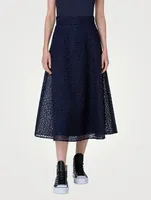 Floral-Embroidered Organza Midi Skirt
