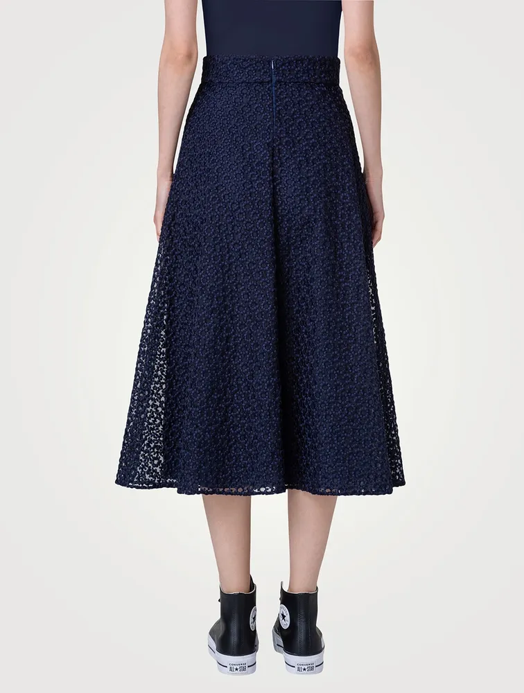 Floral-Embroidered Organza Midi Skirt