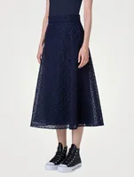 Floral-Embroidered Organza Midi Skirt