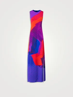 Stretch-Silk Dress Superimposition Print