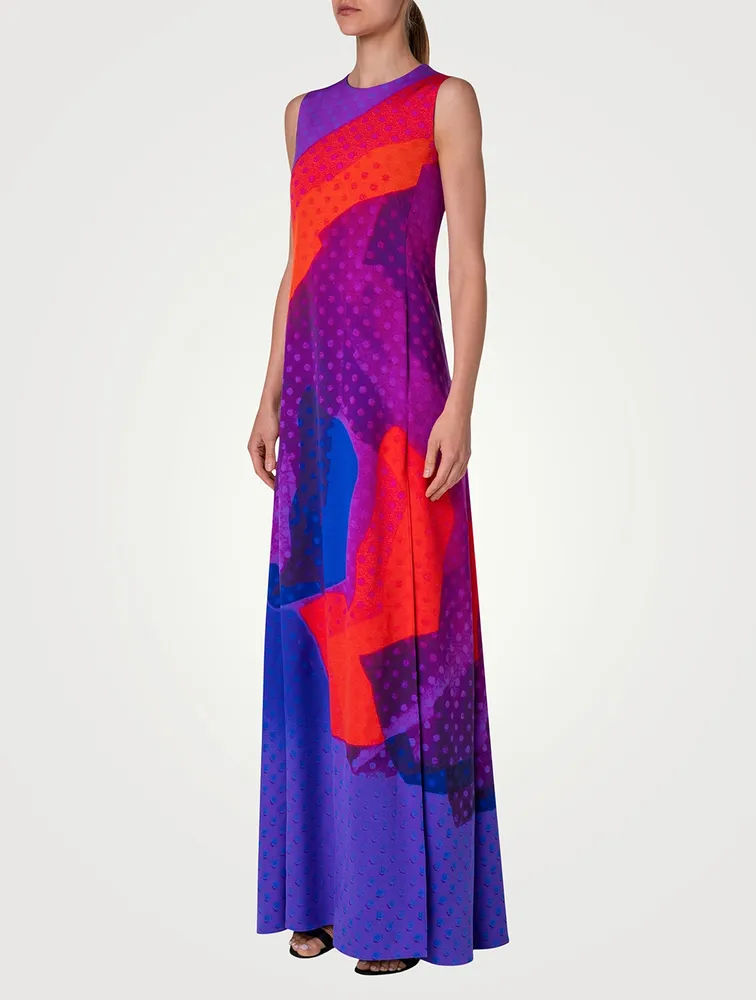 Stretch-Silk Dress Superimposition Print