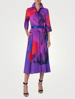 Belted Silk Voile Shirt Dress Superimposition Print