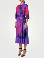 Belted Silk Voile Shirt Dress Superimposition Print