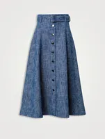 Belted Denim Midi Skirt