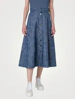 Belted Denim Midi Skirt