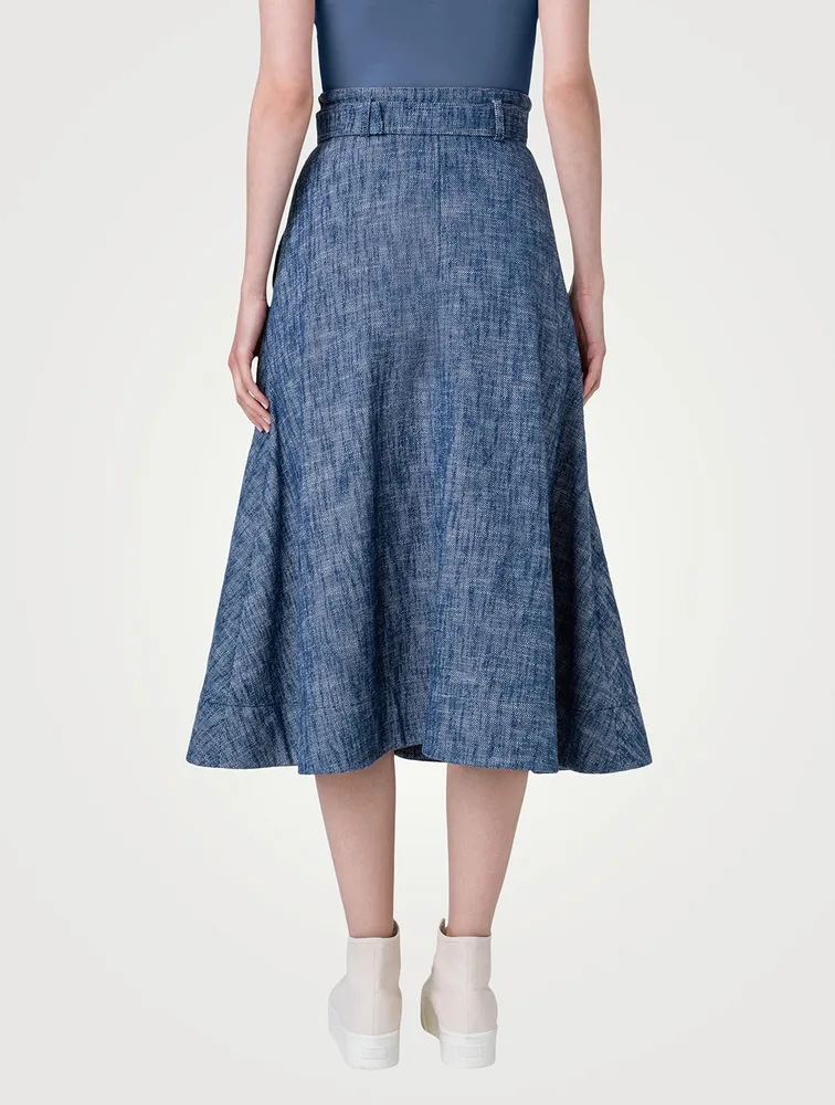 Belted Denim Midi Skirt