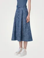 Belted Denim Midi Skirt