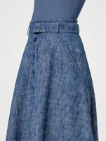 Belted Denim Midi Skirt