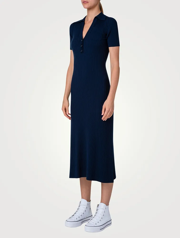 Rib-Knit Polo Midi Dress