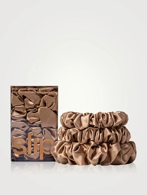 Pure Silk Assorted Scrunchies - Light Brown