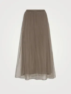 Crispy Silk Pleated Midi Skirt