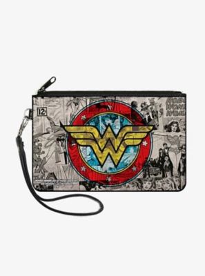 DC Comics Wonder Woman Logo Comic Scenes Wallet Canvas Zip Clutch