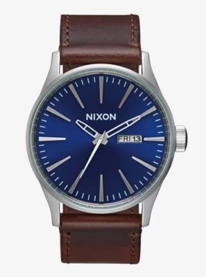Nixon Sentry Leather Blue Brown Watch