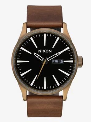 Nixon Sentry Leather Brass Black Brown Watch