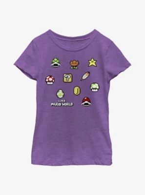 Nintendo Super Mario Maker Items Scatter Youth Girls T-Shirt