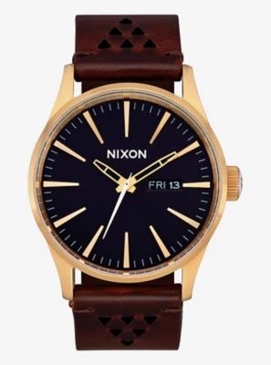 Nixon Sentry Leather Gold Indigo Brown Watch