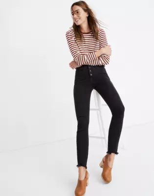 Petite 10" High-Rise Skinny Jeans in Berkeley Black: Button-Through Edition