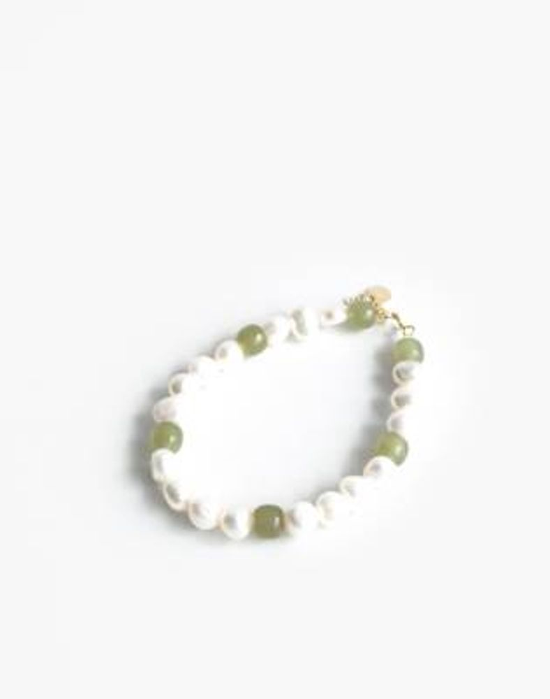 Seree isabelle Pearl and Green Jade Beaded Bracelet