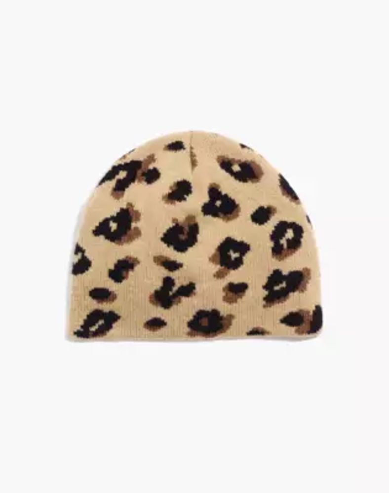 Merino Ribbed Beanie in Painted Leopard