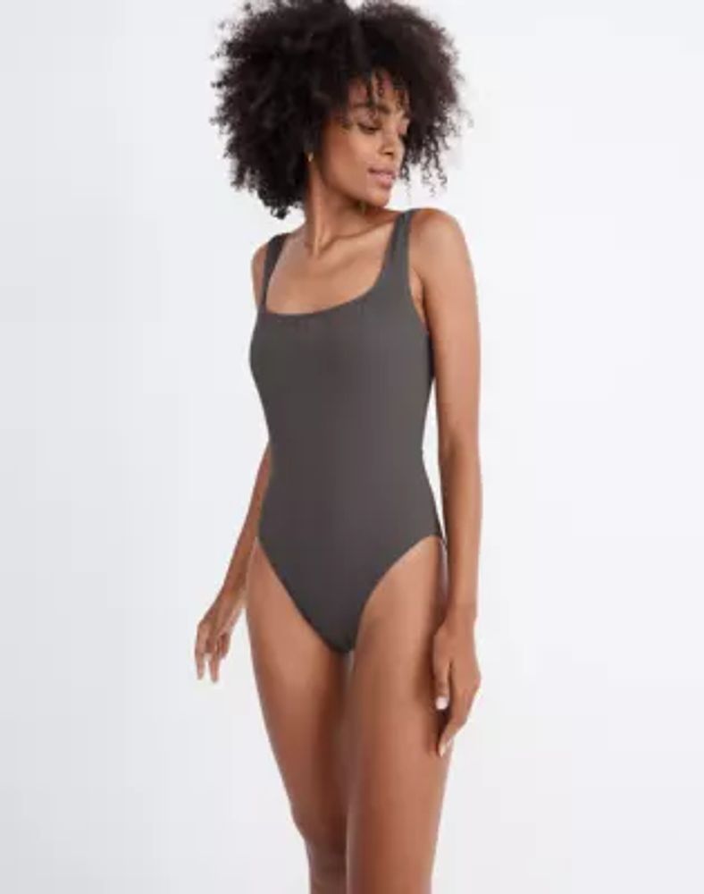 Madewell Second Wave Ribbed Square-Neck Tank One-Piece Swimsuit