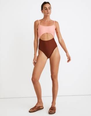 Madewell Second Wave Cutout One-Piece Swimsuit in Colorblock