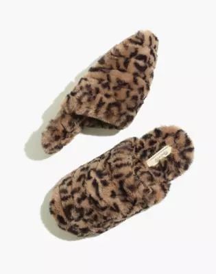 Quilted Scuff Slippers in Leopard Recycled Faux Fur