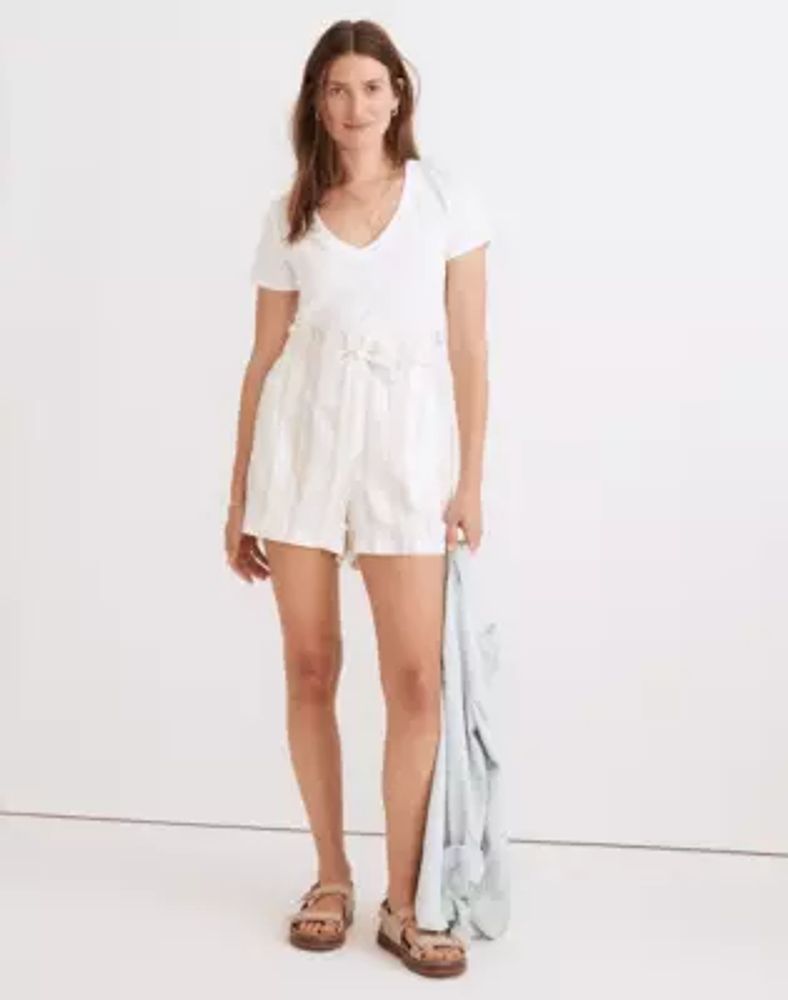 Linen-Blend Pull-On Paperbag Shorts: Undyed Stripe Edition