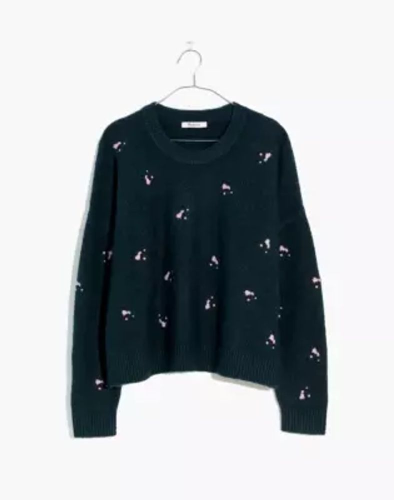 Plus Embroidered Cross-Stitch Floral Pullover Sweater