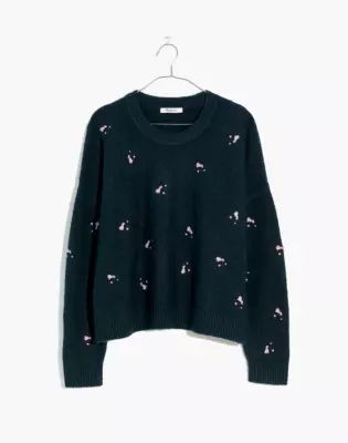 Plus Embroidered Cross-Stitch Floral Pullover Sweater