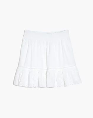 Plus Embroidered Smock-Waist Ruffle Mini Skirt