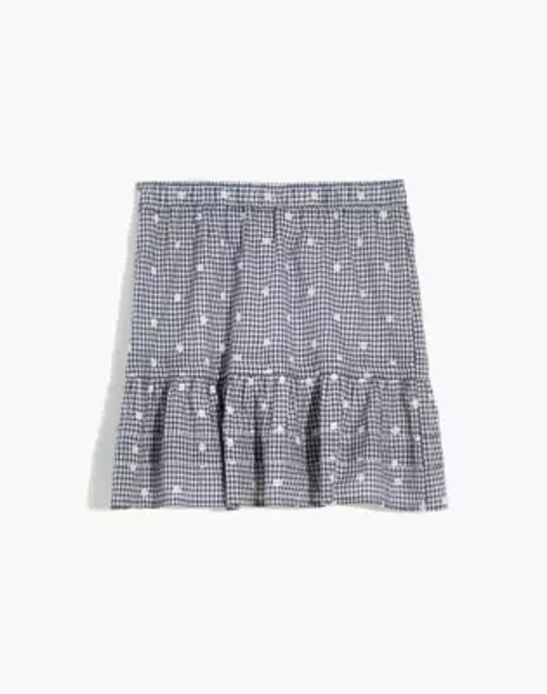 Plus Embroidered Tiered Pull-On Mini Skirt Gingham Check