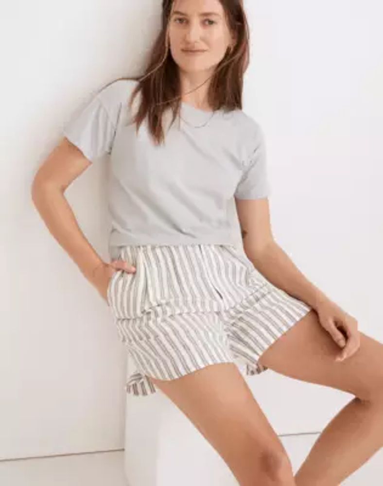 Linen-Blend Curved-Hem Shorts Stripe