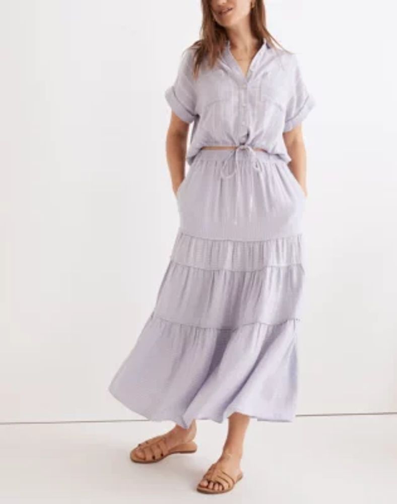 Linen-Blend Pull-On Tiered Maxi Skirt Stripe-Play