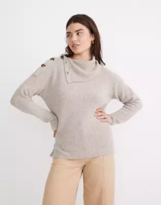 Button-Shoulder Turtleneck Sweater